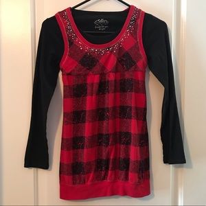 Justice Girls Size 12 Red/Black Long Shirt